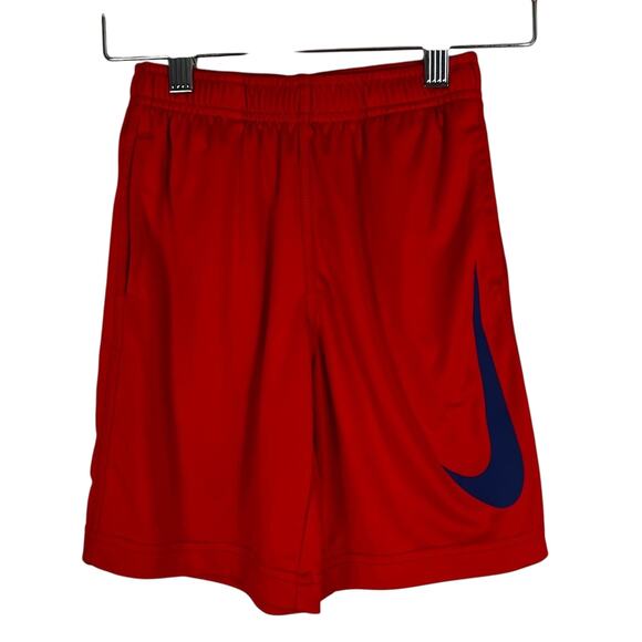 Nike Dri-FIT Shorts Boys 8 Red Athletic Casual Pockets Swoosh Logo Athleisure - Picture 1 of 5
